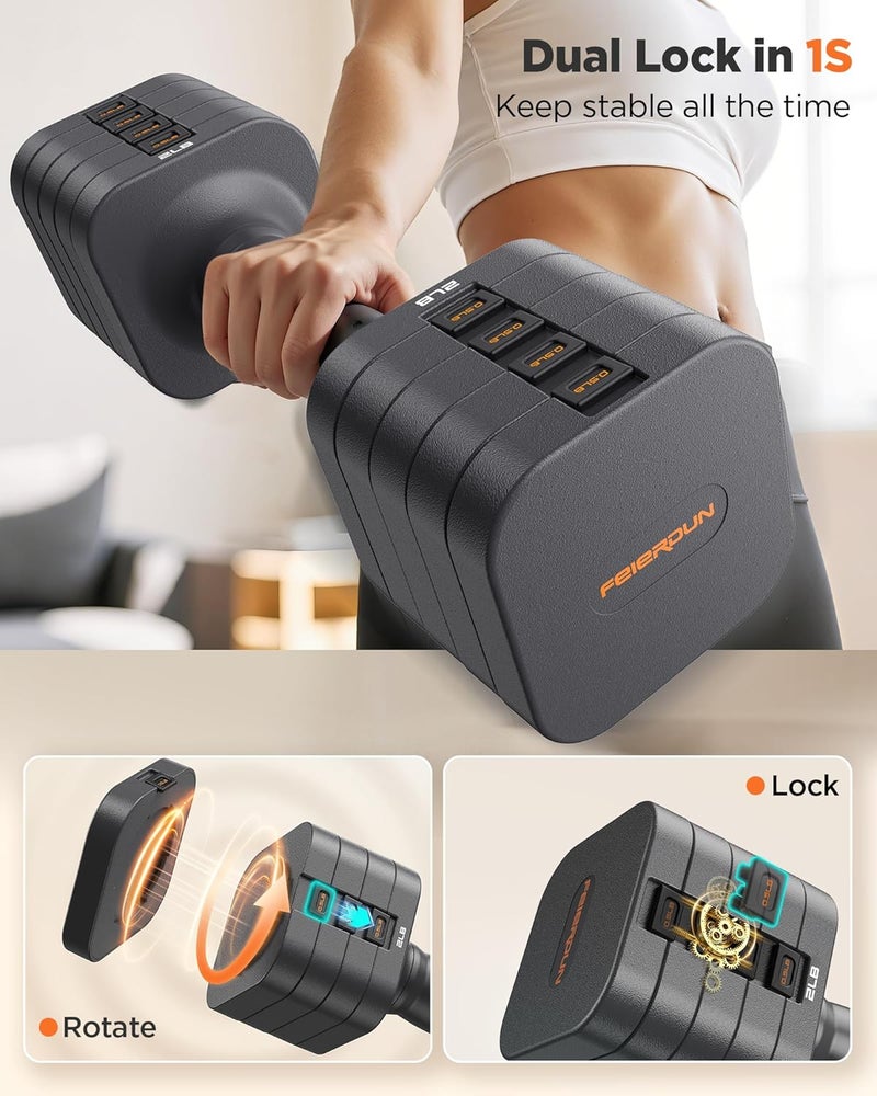 FEIERDUN 5-in-1 Adjustable Dumbbell Set of 2, 12LBS/20LBS Hand Weights for Women, 1s-Adjust Dual-Stable Dumbbell Set for Women Home Gym & Outdoor - Image 3